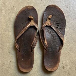 Brown Leather RAINBOW Rhinestone Flip Flops